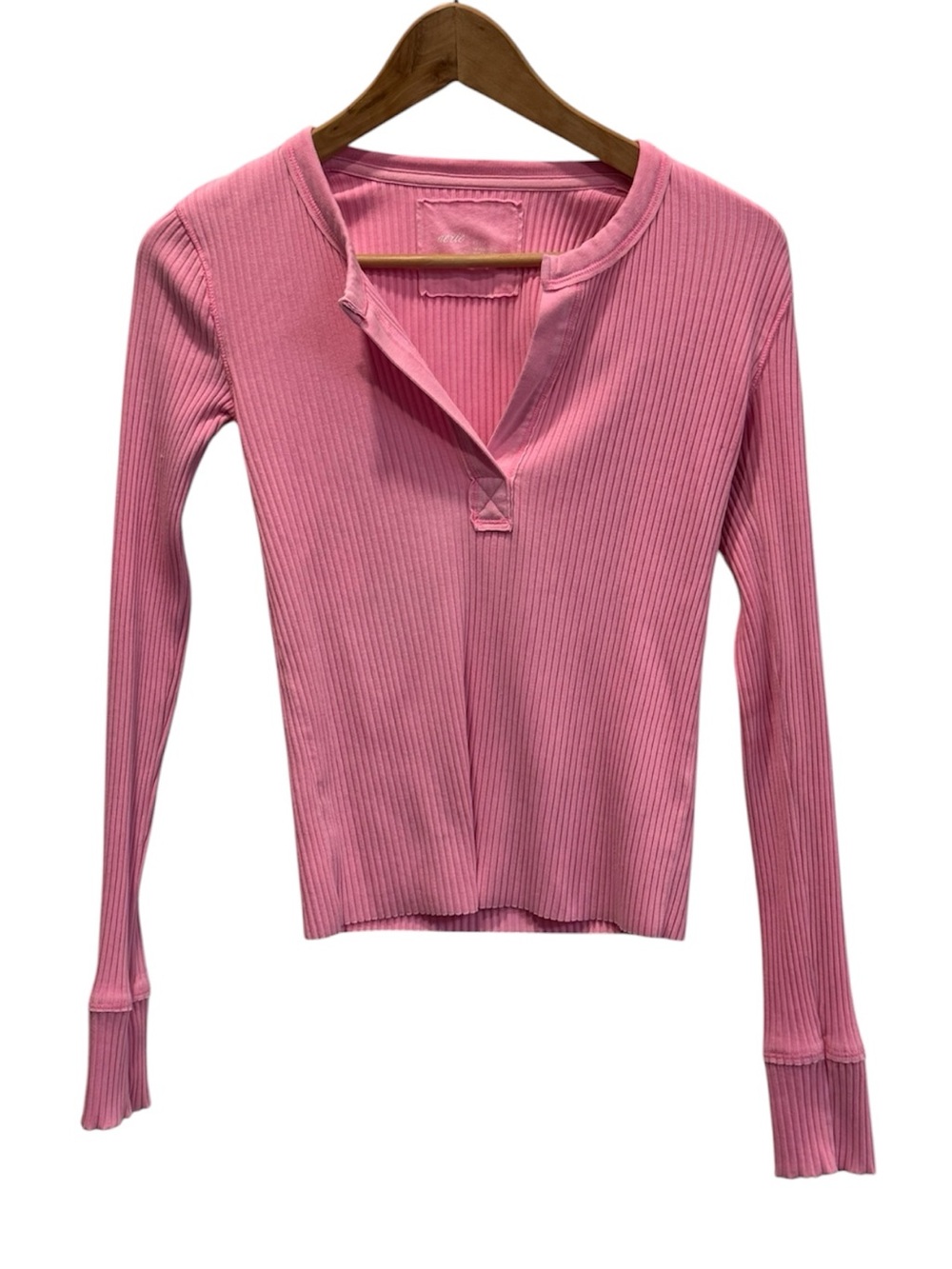 aerie Ribbed Pink Henley Long-Sleeve Tee